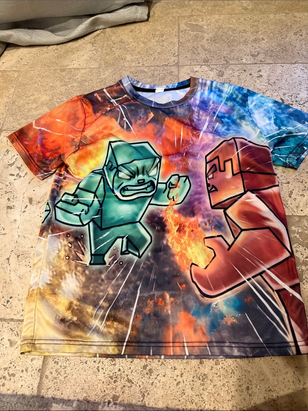 Kids Short Sleeve Minecraft-Style Graphic Tee - Multicolor